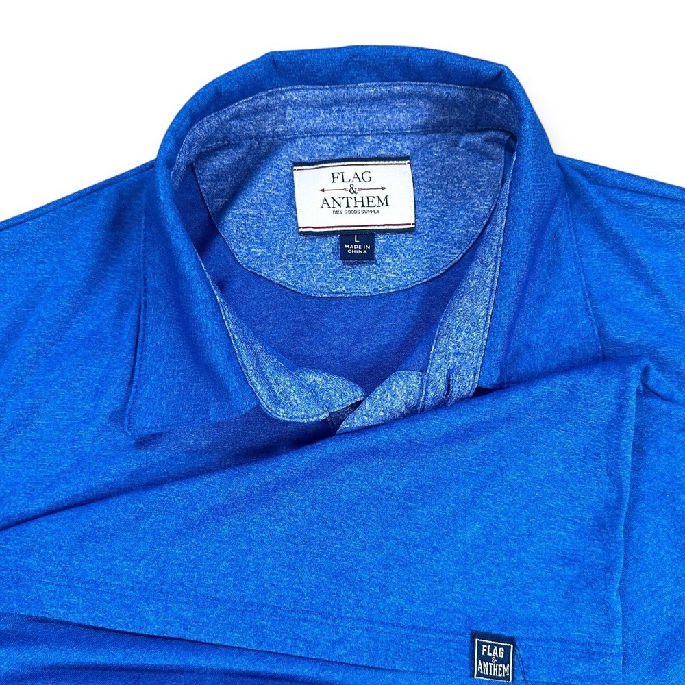 Flag & Anthem Mens Blue Heather Short Sleeve Performance Polo Shirt SP19KT740 L